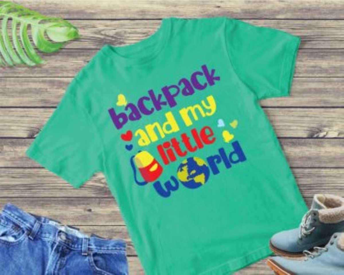 Backpack And My Little World SVG, SVG, World SVG, Earth SVG, T-shirt SVG, Tshirt design Cricut Files, Digital Download.