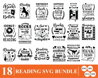 Reading SVG Bundle, Reading Book SVG Bundle Pack, Decals And Stickers, Instant Download