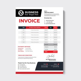 Simple abstract invoice Red black cash memo receipt