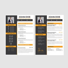 Yellow black clean informational cv resume template