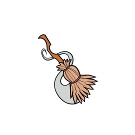 Cartoon style witch magical broom Halloween vector png