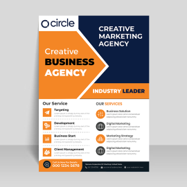 Orange and navy blue leaflet vector