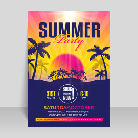 Summer party poster vector with palms