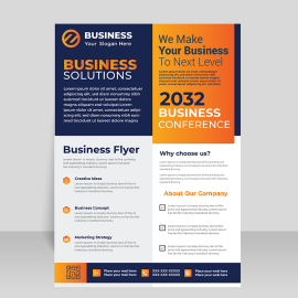Navy blue orange vector flyer template