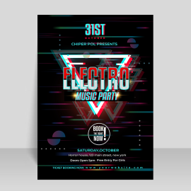 Free neon lights music party poster template, music party flyer template