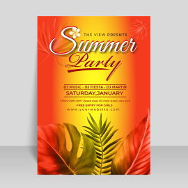 Free vector abstract summer party poster template, summer party flyer png
