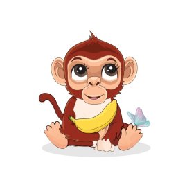 Cartoon monkey with banana and butterfly png, Cartoon monkey with banana and butterfly eps