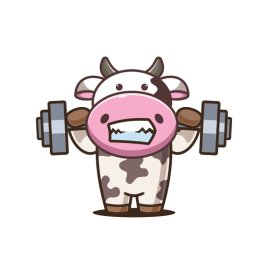 Fat cow png, Fat cow in gym cute illustration,  Fat cow workout vector design