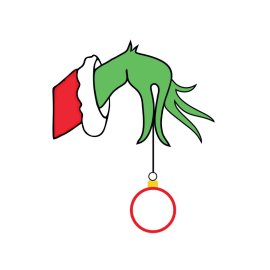 Grinch hand holding white decorating Christmas ornament vector illustration png