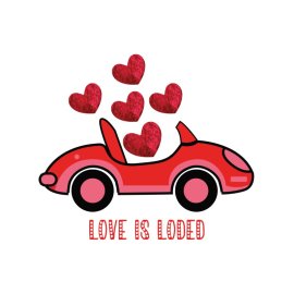 love is loaded with red car and red hearts vector illustration png