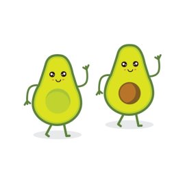 Two cute avocado png dancing cartoon avocado fruit vector