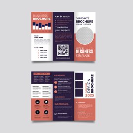Corporate trifold brochure dark brown color vector