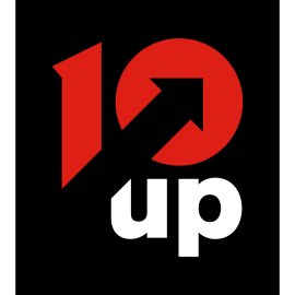 10up Logo Vector PNG | Bold red and white wordmark on black background 