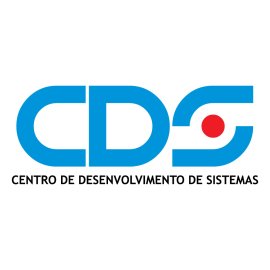 Centro de Desenvolvimento de Sistemas corporate emblem in bold blue lettering|Modern CDS wordmark featuring stylized initials and central red dot