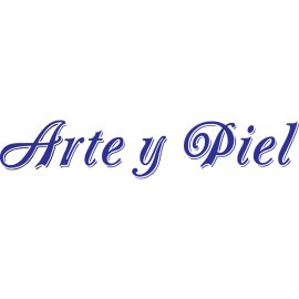 Arte y Piel wordmark logo | Elegant cursive blue lettering 