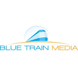 Blue Train Media Logo Vector PNG | Modern high-speed media brand emblem 