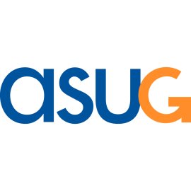 Americas SAP Users Group (ASUG) logo in bold typographic style|Professional ASUG wordmark highlighting the G in vibrant orange