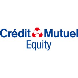 Crédit Mutuel Equity Official Brand Logo Vector | Modern financial services wordmark with red emblem 