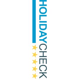 HolidayCheck vertical wordmark | Travel rating and review emblem 