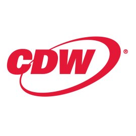 CDW red wordmark with dynamic swoosh | Bold CDW technology solutions emblem 