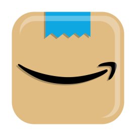 Amazon package icon | Smiling delivery box emblem 