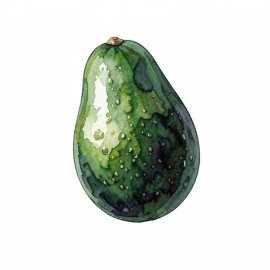Dark Green Avocado Watercolor Isolated Vegetable PNG Graphic